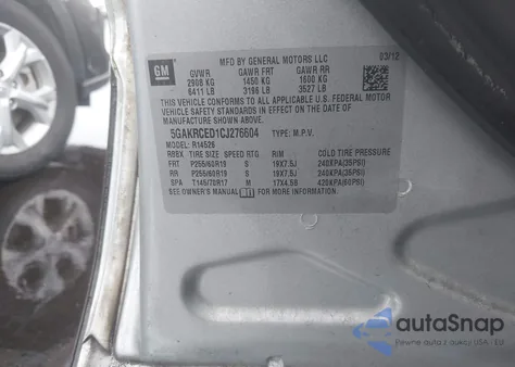 2012 Buick Enclave Leather z USA, uszkodzony, nr VIN 5GAKRCED1CJ276604